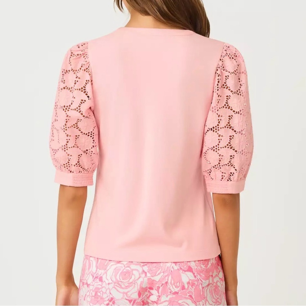 Lily Pulitzer Ronson Eyelet Knit Top Pink S - Picture 2 of 6